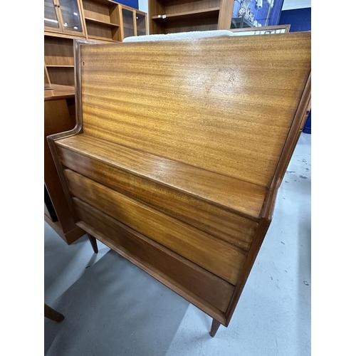 30 - Richard Hornby Design: Bureau in teak for Fyne Ladye Furniture. Drop down lockable front, fully fitt... 