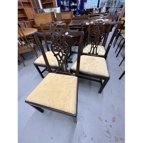 35 - 19th cent. Mahogany harlequin set of four dining chairs with carved splat backs.