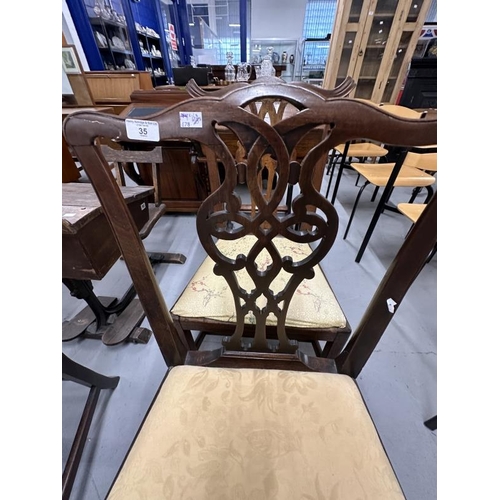 35 - 19th cent. Mahogany harlequin set of four dining chairs with carved splat backs.