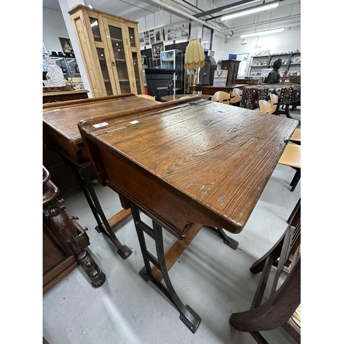 37 - 20th cent. Child's weathered pine school flip top desk, a pair.