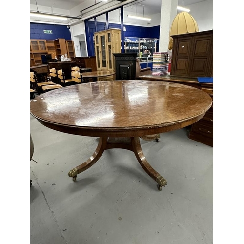 48 - 19th/20th cent. Mahogany circular dining table on splayed supports terminating in brass claw feet an... 