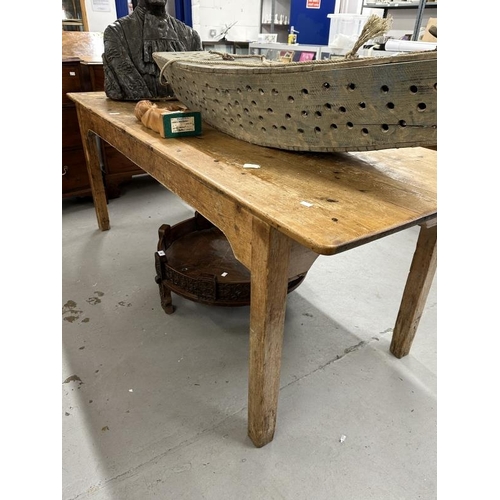 56 - Late 19th cent. Pine refectory style kitchen table.