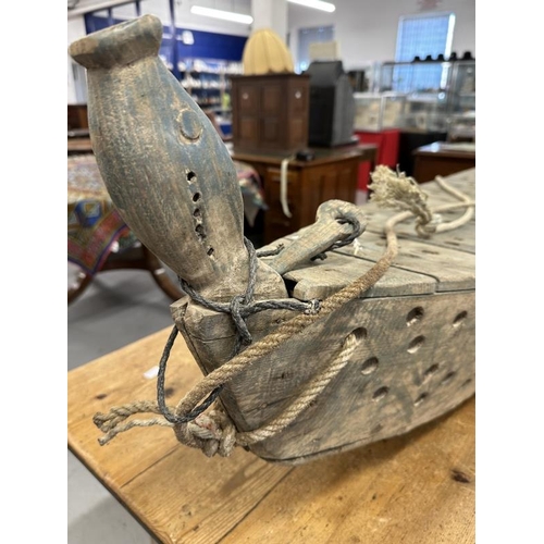 58 - Early 20th cent. Treen fisherman's catch boat in the form of a boat, likely from the Gironde area of... 