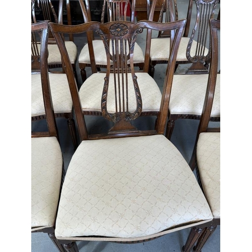 68 - 19th cent. Mahogany dining chairs including two carvers, lyre back with matching carving, traditiona... 