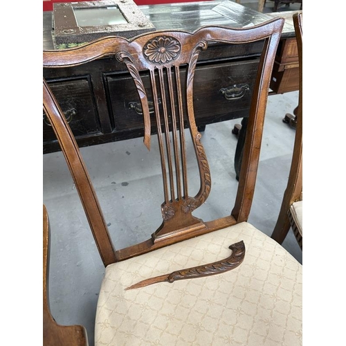 68 - 19th cent. Mahogany dining chairs including two carvers, lyre back with matching carving, traditiona... 