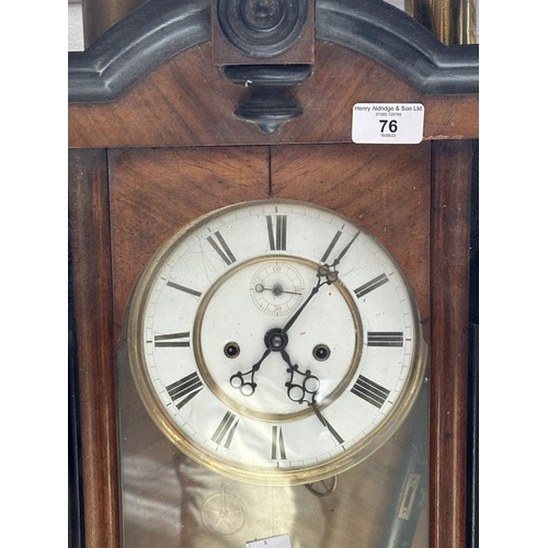 76 - Clocks: Early 20th cent. Mahogany Vienna regulator wall clock enamelled face with Roman numerals and... 