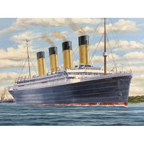 128 - R.M.S. TITANIC: Simon Fisher 20th century English School, oil on canvas, 'Farewell England' Titanic ... 