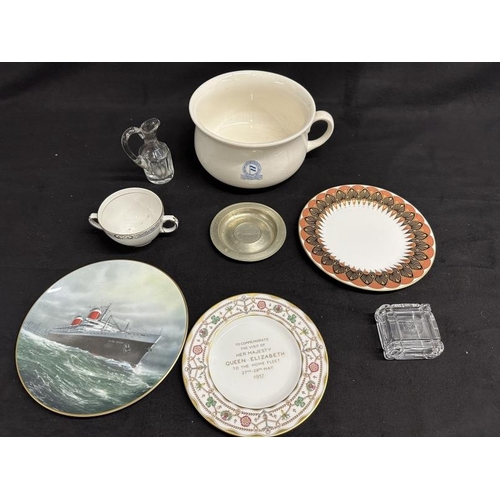 17 - OCEAN LINER: Mixed collection of ceramics including Queen Elizabeth 1957 commemorative, S.S. United ... 