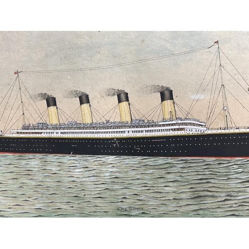 199 - R.M.S. OLYMPIC: Period watercolour on paper mounted on card, signed and dated, painted by 'J.O.E'. 2... 