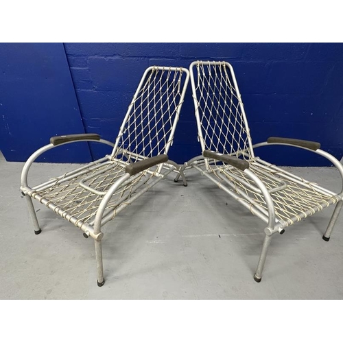 25 - CUNARD: Deck chairs/sun loungers from the Queen Elizabeth 2, a pair. Purchased from Southampton afte... 