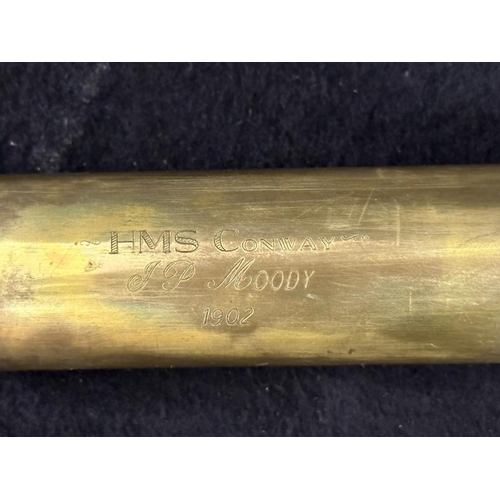 263 - R.M.S. TITANIC: Early 20th century brass telescope engraved H.M.S. Conway J.P. Moody 1902. James Pau... 