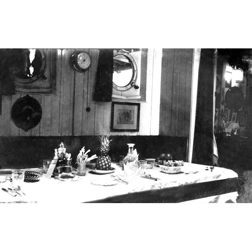 270 - WHITE STAR LINE: Original Bell Album silver nitrate image showing White Star items on a linen tablec... 