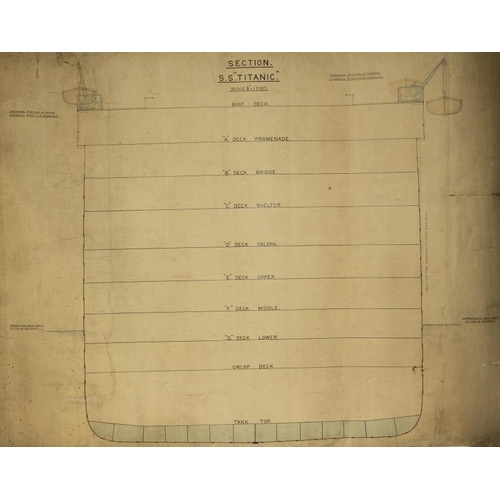 281 - R.M.S. TITANIC- ORIGINAL PLAN PREPARED FOR BRITISH TITANIC ENQUIRY: On Monday, April 22nd, 1912, Syd... 