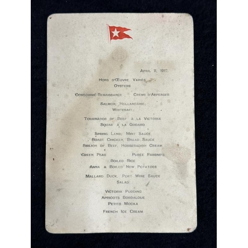 283 - R.M.S. TITANIC: Unique First-Class Dinner Menu from April 11th 1912, the first dinner after Titanic ... 