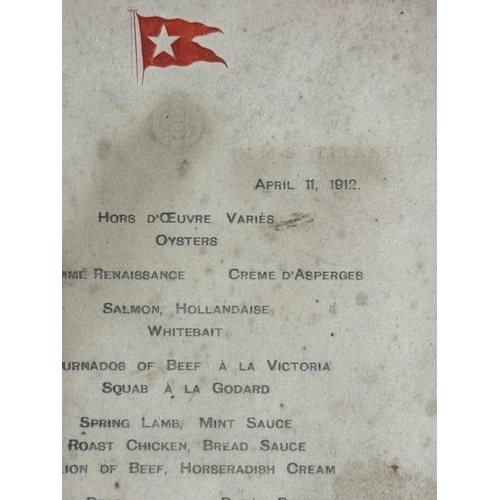 283 - R.M.S. TITANIC: Unique First-Class Dinner Menu from April 11th 1912, the first dinner after Titanic ... 