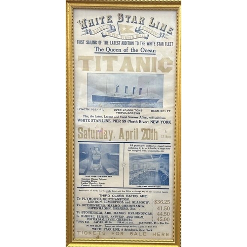 284 - R.M.S. TITANIC: An extremely rare broadside poster for Titanic's return voyage from New York schedul... 