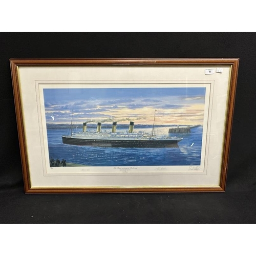 41 - R.M.S. TITANIC: Simon Fisher limited edition print signed by the artist and Titanic survivors Millvi... 