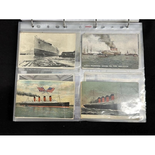 49 - OCEAN LINER: Private collection of photographs and postcards contained within an album. Some rare pe... 