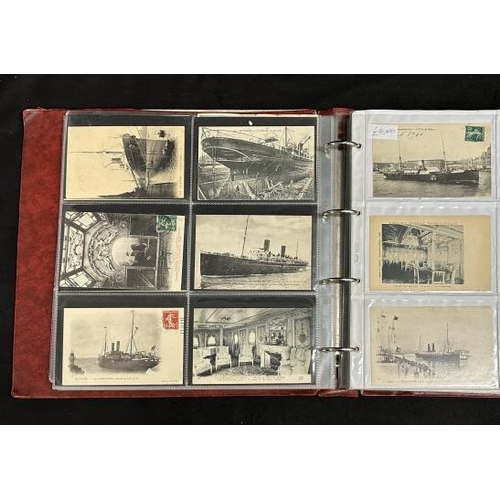 59 - OCEAN LINER: Superb album of several hundred liner related cards including Mauretania, Lusitania, Oc... 