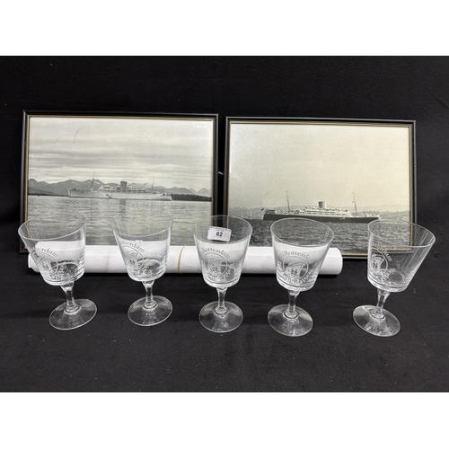 62 - OCEAN LINER: S.S. Rotterdam 1984 World Cruise crystal goblets. Plus Andes Rigging Plan (6ft long) ex... 