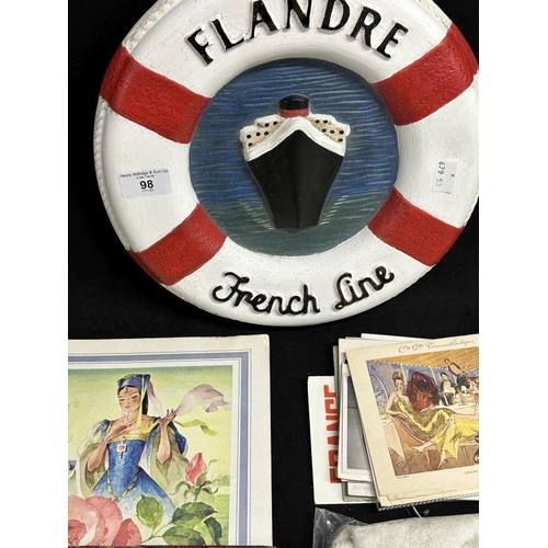 98 - OCEAN LINER: French Line Flandre chain relief plaque in the form of a life ring, collection of Frenc... 