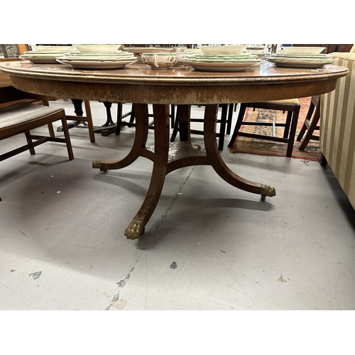 46 - 19th/20th cent. Mahogany circular dining table on splayed supports terminating in brass claw feet an... 