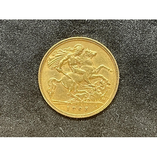 480 - Coins: 1905 Edward VII Gold Half Sovereign, George and Dragon.