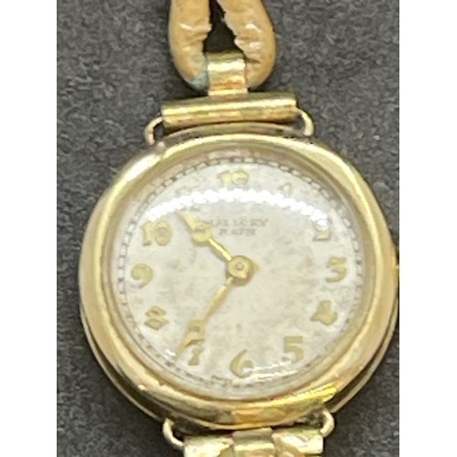 556 - Watches: Hallmarked ladies 9ct gold Mallory of Bath wristwatch, ivory coloured dial with Arabic nume... 