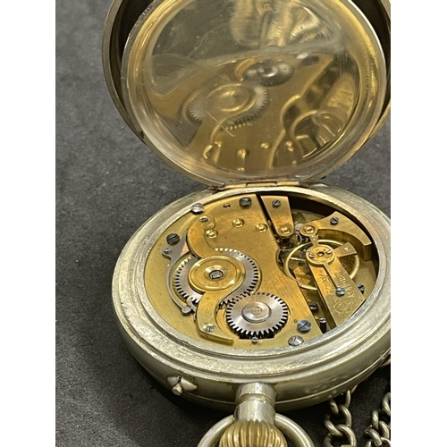 560 - Watches: Large 'Goliath' pocket watch and Albert chain, with silver T bar.