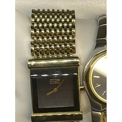 565 - Watches: Ladies Citizen bracelet watches, one with a blue round dial the other with a square black d... 