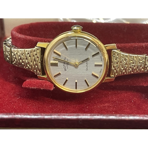 566 - Ladies rotary gold plated watches, one with a rectangular dial and one with a round dial. (2)