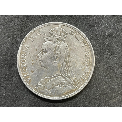 568 - Full silver veiled Queen Victoria Crown, 1890, very good circulated condition. Needs a clean.