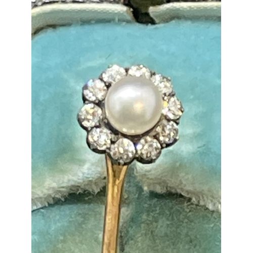 577 - Early 20th century diamond and seed pearl tie pin.