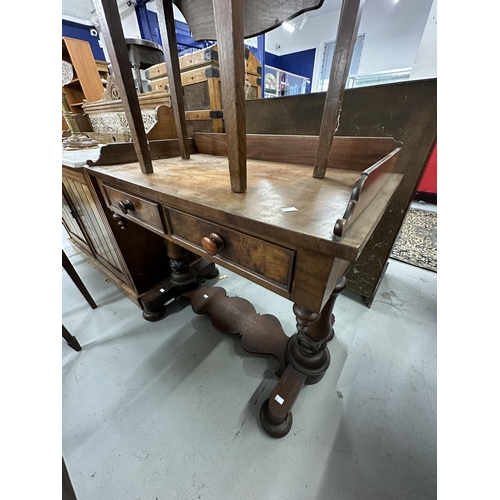 67 - 19th cent. Mahogany hall table with gallery and single stretcher plus period oak jointed hall table... 