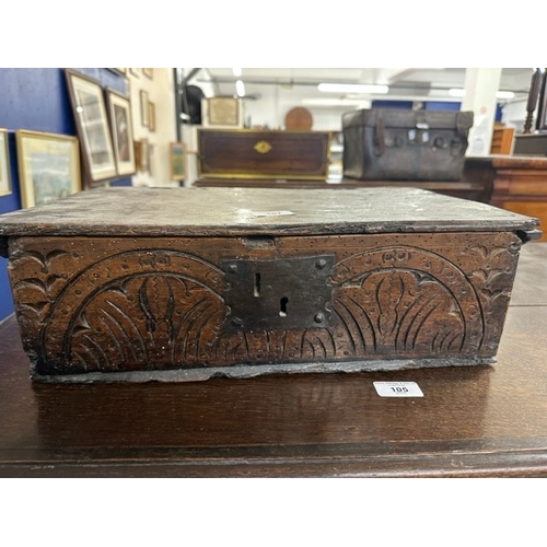 107 - 18th cent. Oak bible box with carved decoration. 18ins. x 12ins. x 5½ins.