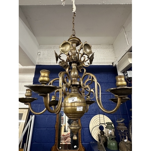 10 - Lighting: 20th cent. Bronzed chandelier, six branches, Continental. Drop 22ins. Span 20ins.... 