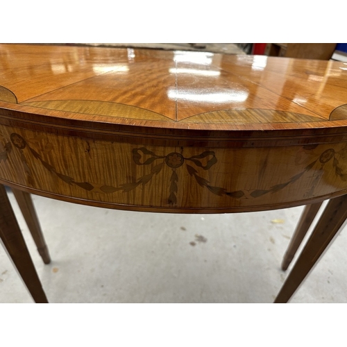 113 - Furniture: Edwardian demi lune table c1900-1920 pine construction with satinwood veneers with 'Elega... 