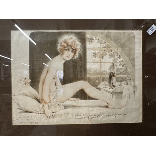 133 - Maurice Milliere (1871-1946): Lithographic printed menu on paper depicting a semi-naked lady wearing... 