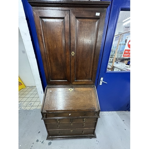 2 - Furniture: 18th cent. Drop front bureau fitted interior with secret compartment,  pewter inkwell and... 