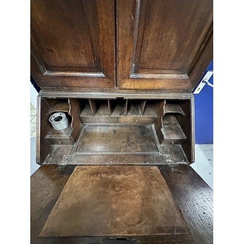 2 - Furniture: 18th cent. Drop front bureau fitted interior with secret compartment,  pewter inkwell and... 