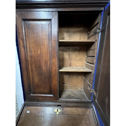 2 - Furniture: 18th cent. Drop front bureau fitted interior with secret compartment,  pewter inkwell and... 