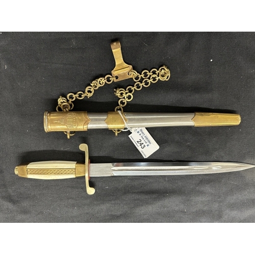 243 - Military: Bulgarian M51 army officer's dagger unmarked brass handle, white grip plates, nickel plate... 