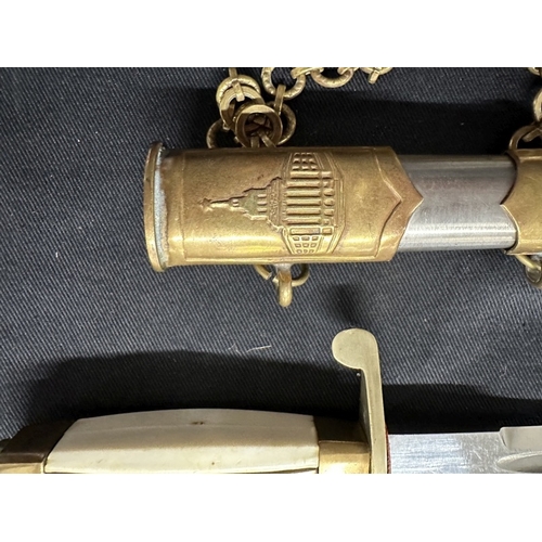 243 - Military: Bulgarian M51 army officer's dagger unmarked brass handle, white grip plates, nickel plate... 