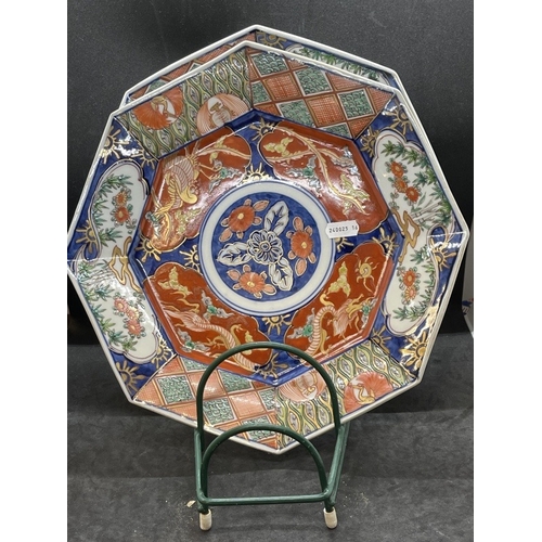 440 - Oriental Ceramics: Octagonal Imari chargers, diameter 12ins. x 2, plus Chinese blue and white plate,... 