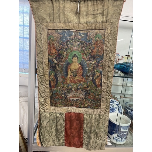 446a - Asian Art: 20th cent. Tibetan Thangka depicting The Medicine Buddha, signed on reverse.