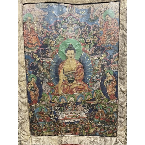 446a - Asian Art: 20th cent. Tibetan Thangka depicting The Medicine Buddha, signed on reverse.