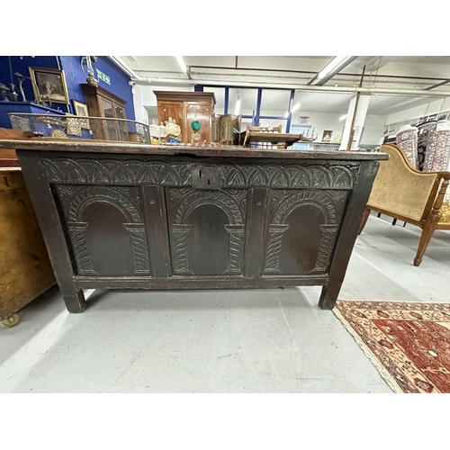 55 - Furniture: Late 18th/early 19th cent. Coffer, panels to the front, top and rear, with single panels ... 