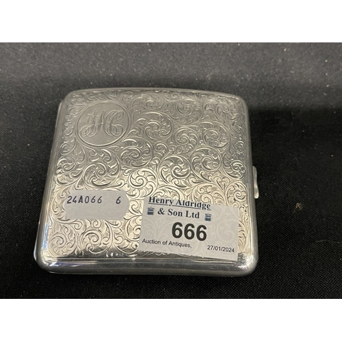 666 - Hallmarked Silver: Hallmarked Silver: Cigarette case, floriate engraved decoration, Birmingham 1920-... 