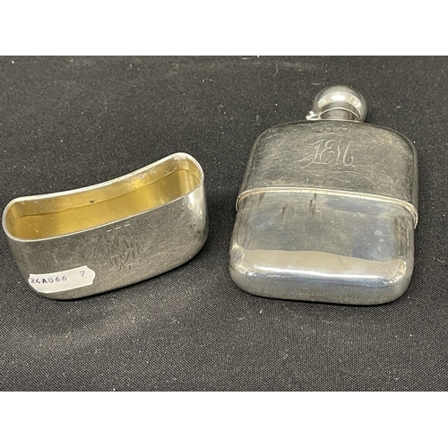 667 - Hallmarked Silver: Hallmarked Silver: Hip Flask Birmingham 1810-11, monogrammed.