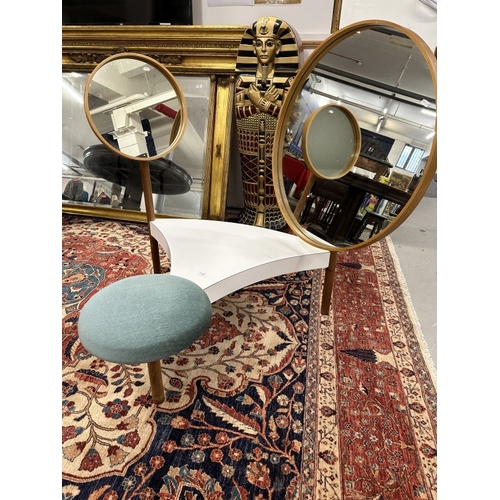 73 - Furniture: Mid 20th cent. Designer oak veneer and melamine twin circular mirror dressing table with ... 